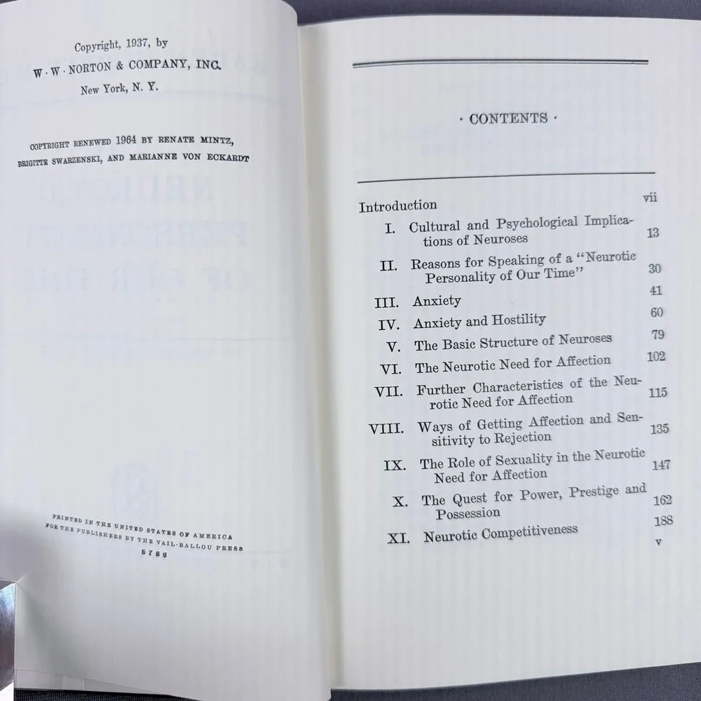 Karen Horney The‎ Neurotic Personality of Our Time Hardcover 1964 Psychology